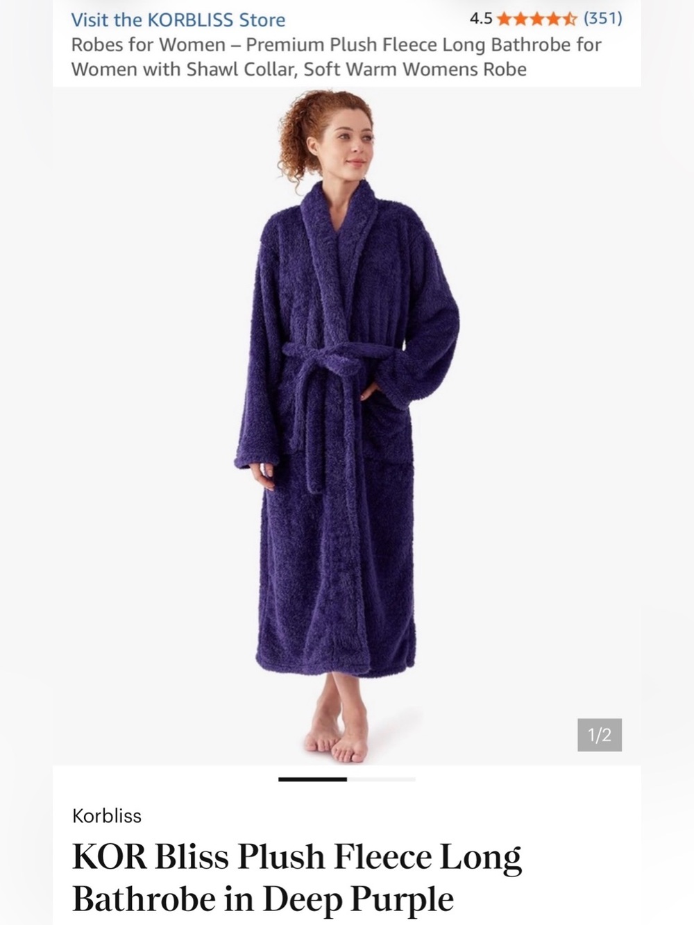 Plush Hooded Long Robe - Deep Purple. New in bag. Size S. Great Gift
